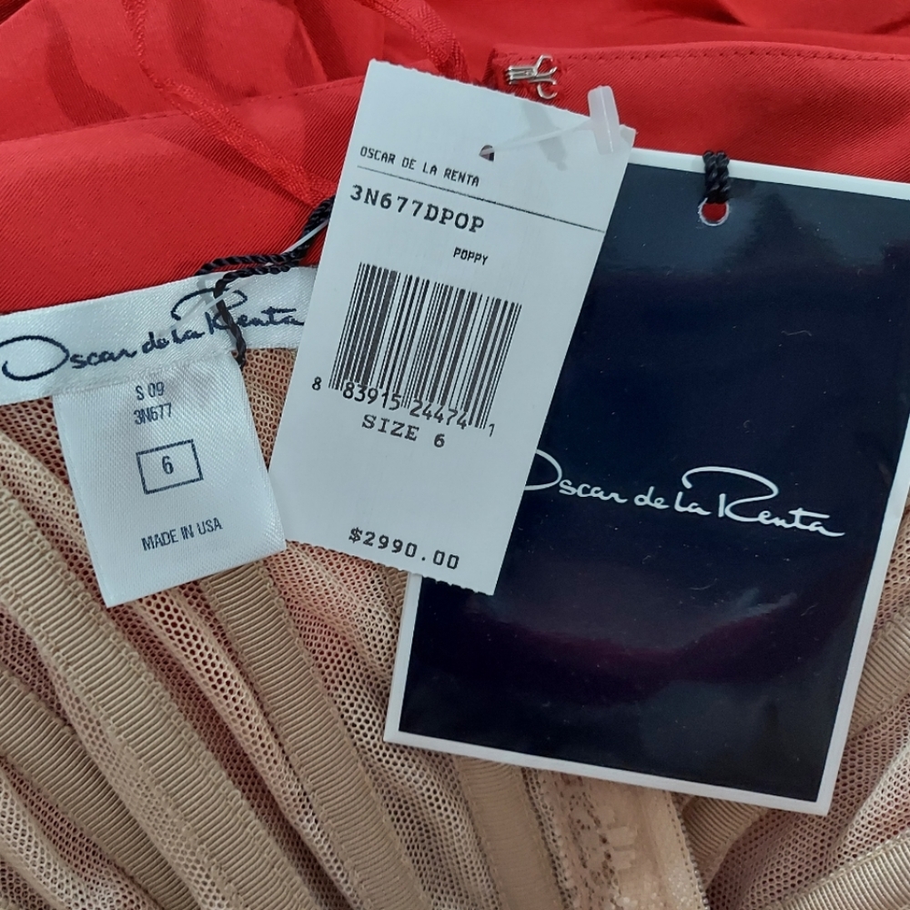 $2,990 RED FROM OSCAR DE LA RENTA SILK ROSE RUNW DRESS 6 - Picture 2 of 12